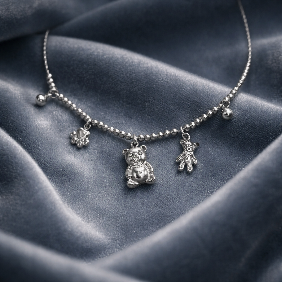 Bracciale Charms Orsetto e Sfere Luminose in Acciaio Inox 316L