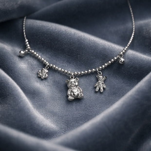 Bracciale Charms Orsetto e Sfere Luminose in Acciaio Inox 316L