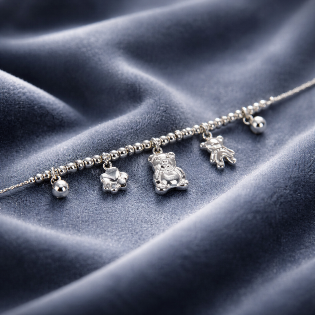 Bracciale Charms Orsetto e Sfere Luminose in Acciaio Inox 316L