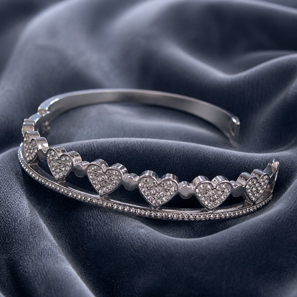 Bracciale Bangle Cuori e Strass in Acciaio 316L