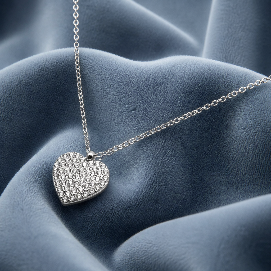 Collana con Pendente Cuore in Strass e Acciaio Inox 316L