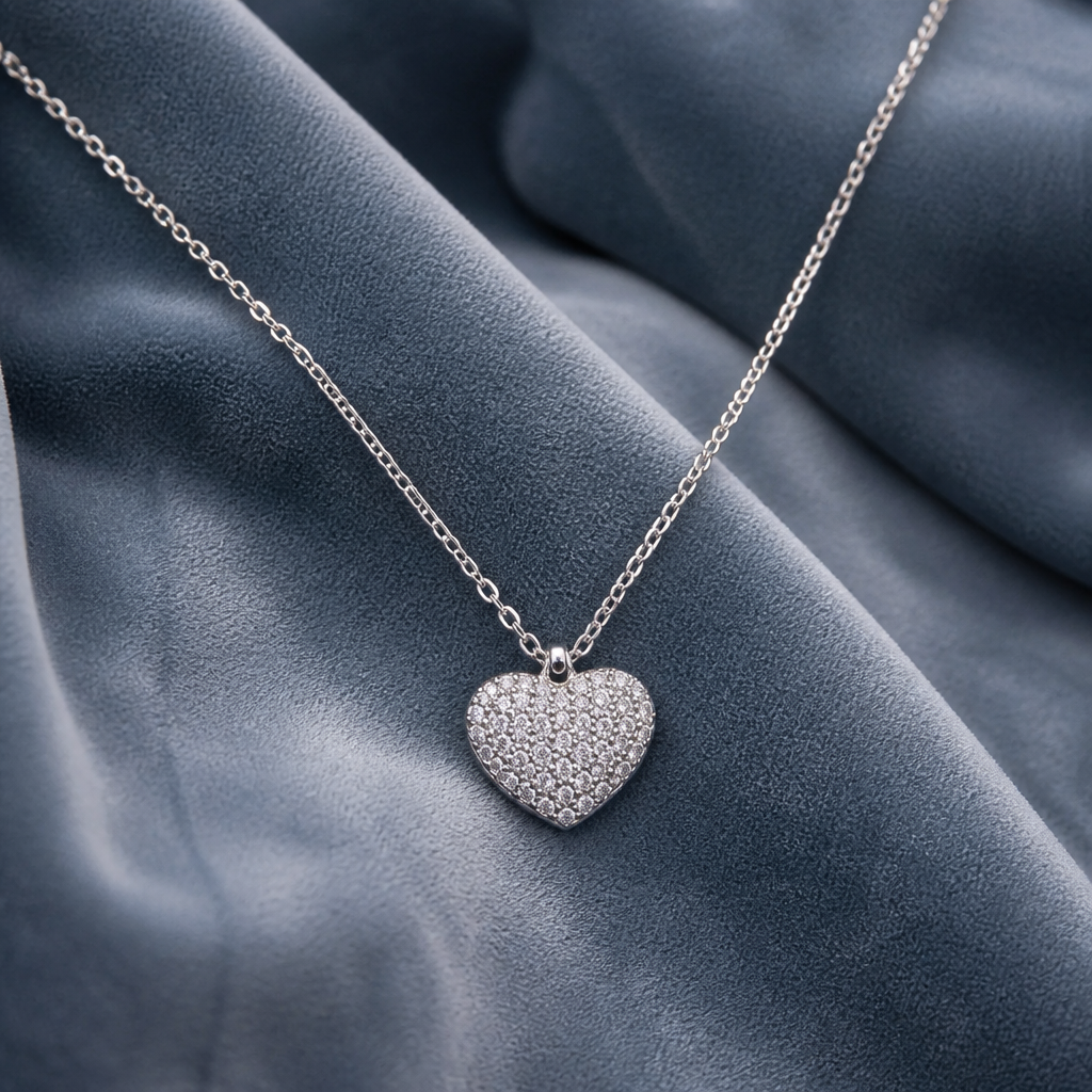 Collana con Pendente Cuore in Strass e Acciaio Inox 316L