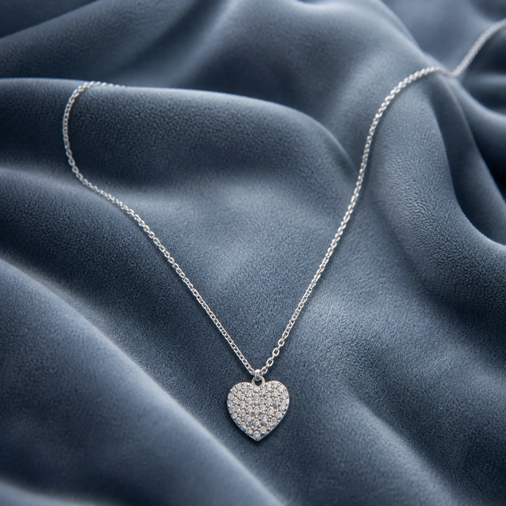 Collana con Pendente Cuore in Strass e Acciaio Inox 316L