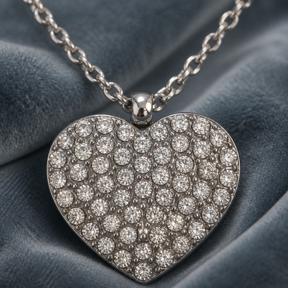 Collana con Pendente Cuore in Strass e Acciaio Inox 316L