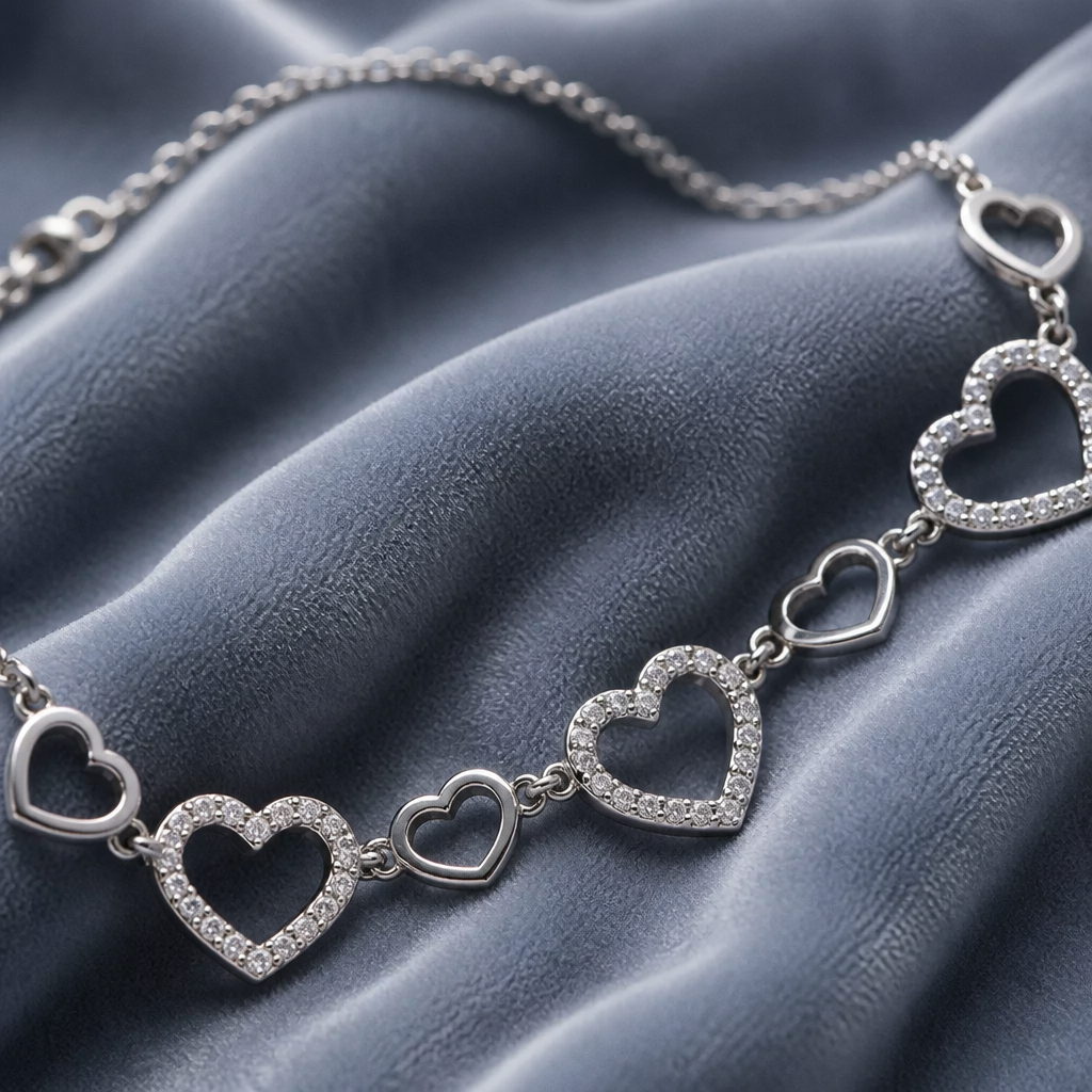 Bracciale con Cuori Alternati in Strass e Acciaio Inox 316L