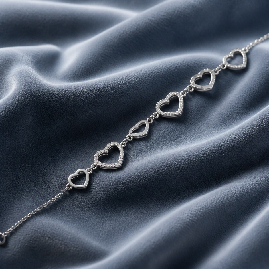 Bracciale con Cuori Alternati in Strass e Acciaio Inox 316L