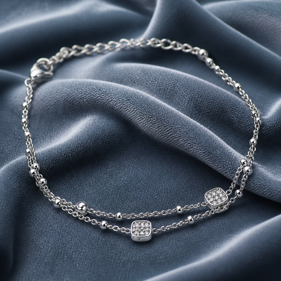 Bracciale Doppio Filo con Dettaglio Quadrato in Acciaio 316L