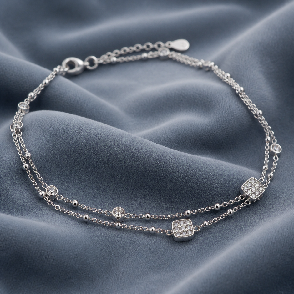 Bracciale Doppio Filo con Dettaglio Quadrato in Acciaio 316L