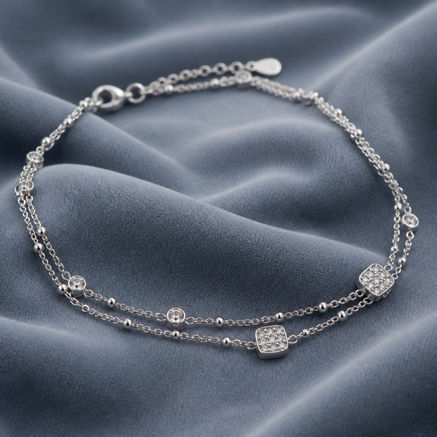 Bracciale Doppio Filo con Dettaglio Quadrato in Acciaio 316L