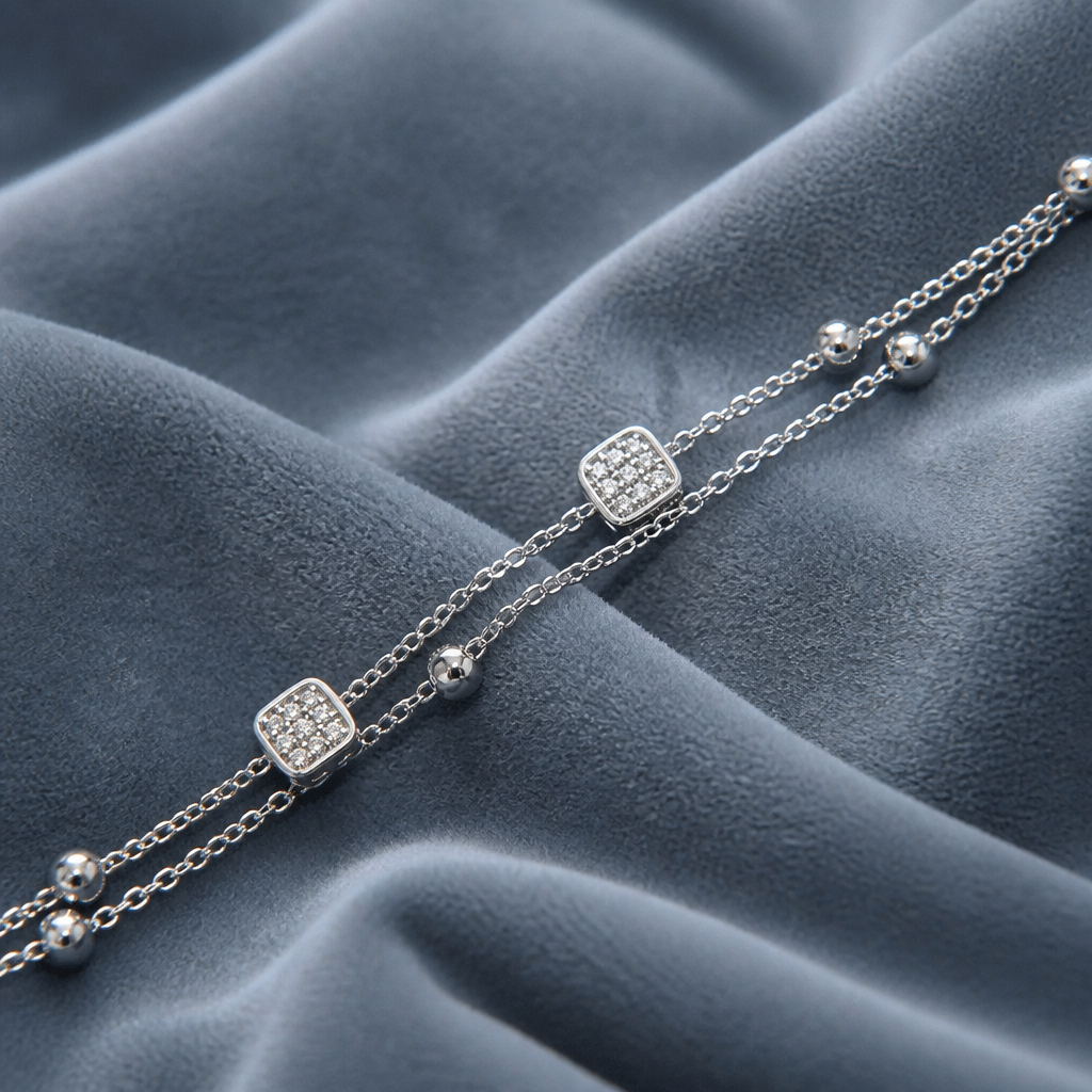 Bracciale Doppio Filo con Dettaglio Quadrato in Acciaio 316L
