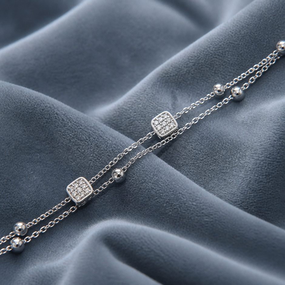 Bracciale Doppio Filo con Dettaglio Quadrato in Acciaio 316L