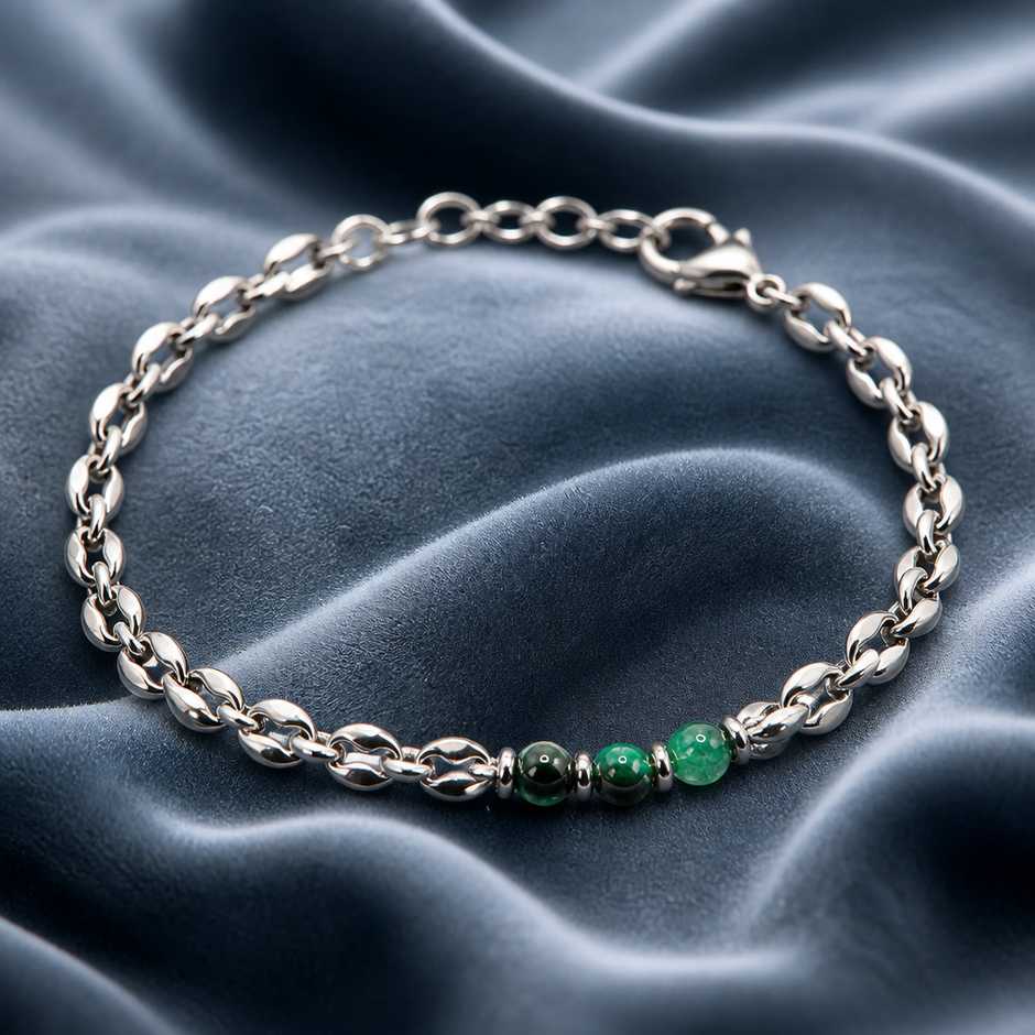 Bracciale Uomo a Catena in Acciaio Inox 316L con Perline in Pietra