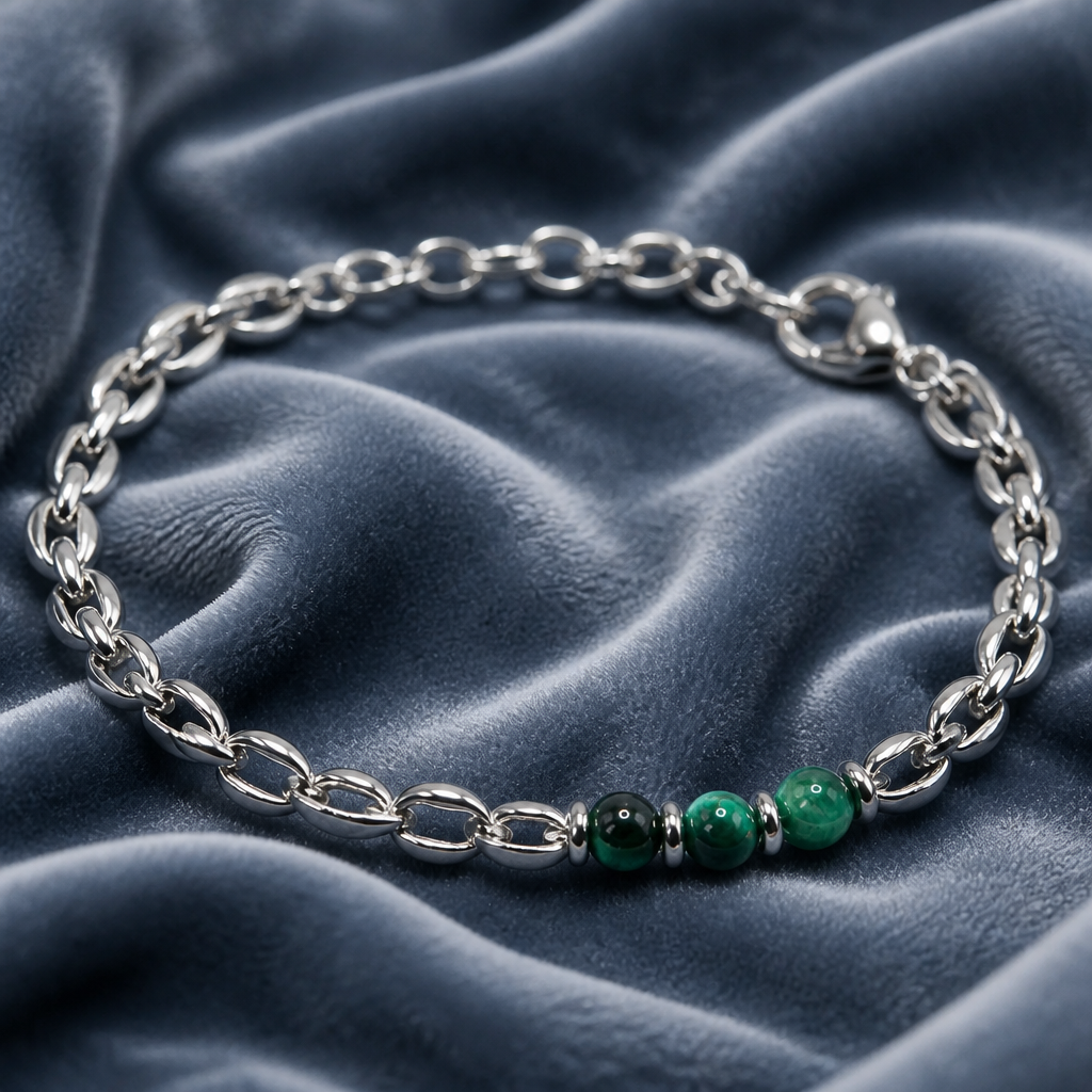 Bracciale Uomo a Catena in Acciaio Inox 316L con Perline in Pietra