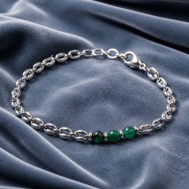 Bracciale Uomo a Catena in Acciaio Inox 316L con Perline in Pietra