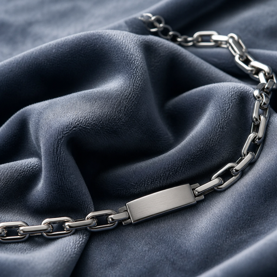 Bracciale Uomo a Catena con Piastrina in Acciaio Inox 316L