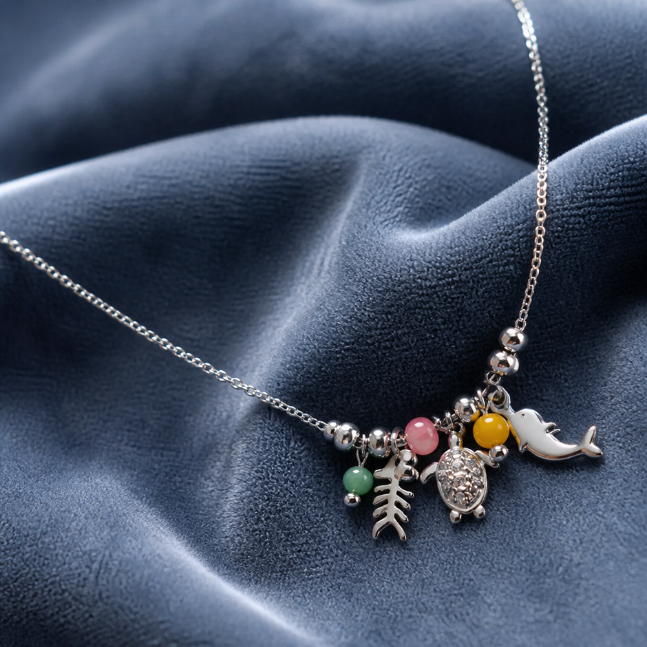 Collana Estiva con Charms Marini e Cristalli in Acciaio Inox 316L