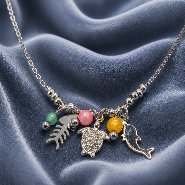 Collana Estiva con Charms Marini e Cristalli in Acciaio Inox 316L