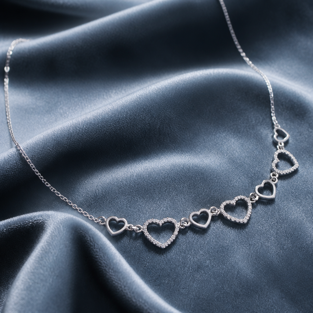 Collana con Cuori Alternati in Strass e Acciaio Inox 316L