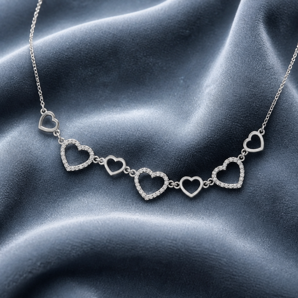Collana con Cuori Alternati in Strass e Acciaio Inox 316L