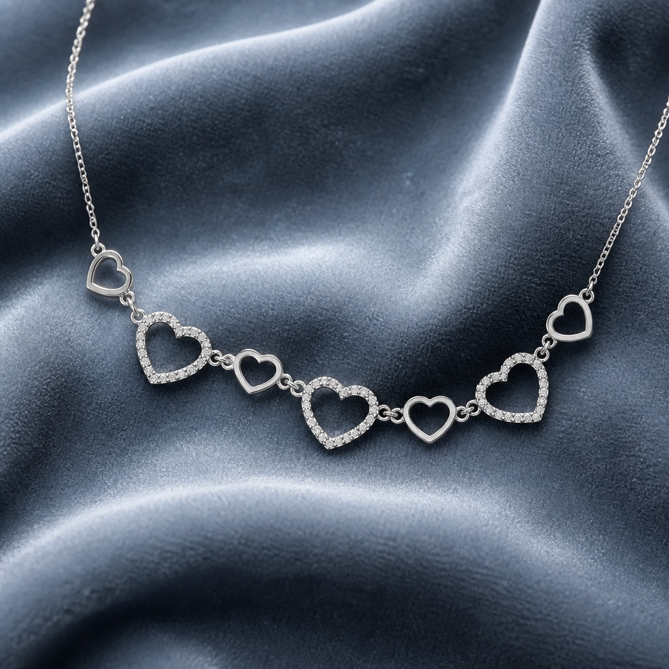 Collana con Cuori Alternati in Strass e Acciaio Inox 316L