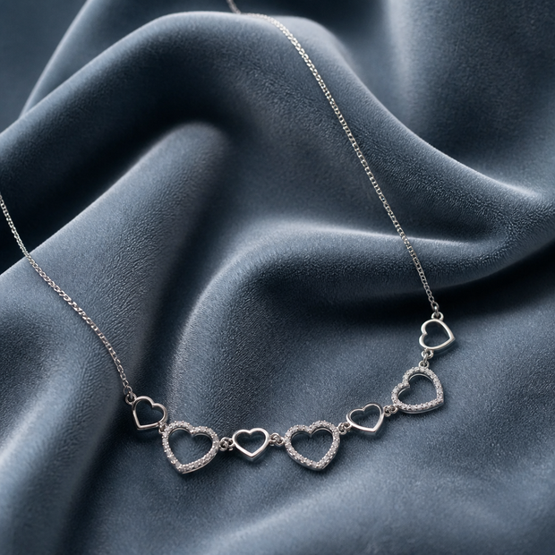 Collana con Cuori Alternati in Strass e Acciaio Inox 316L