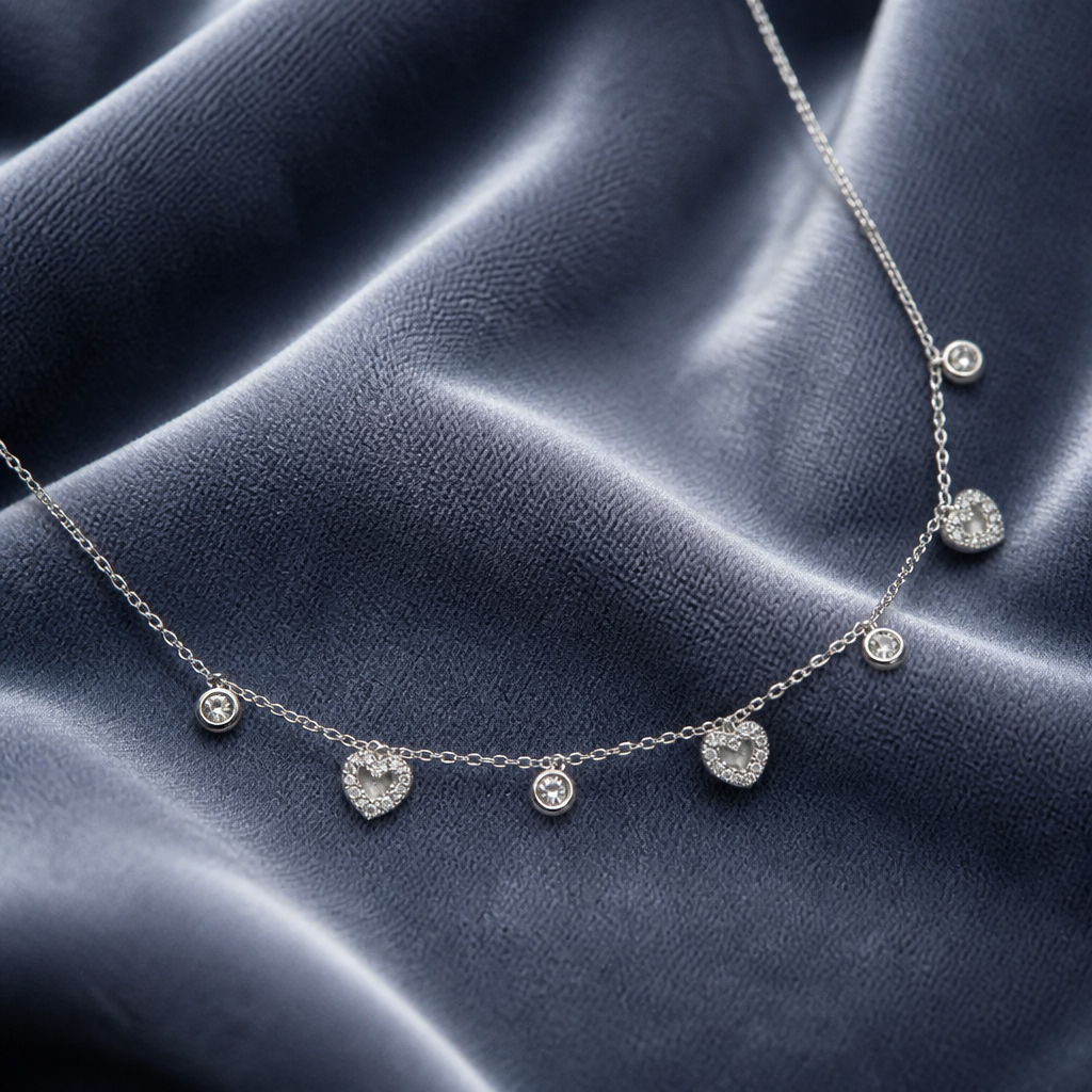 Collana con Cuori Pendenti in Zircone e Acciaio Inox 316L