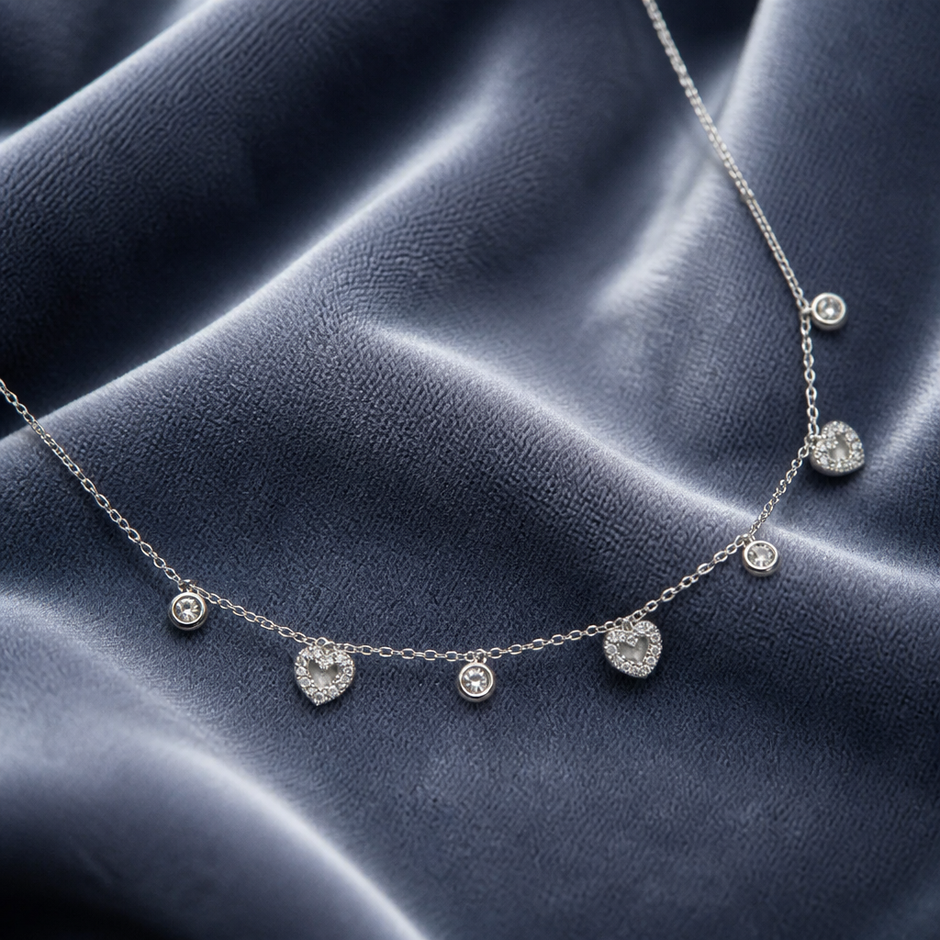 Collana con Cuori Pendenti in Zircone e Acciaio Inox 316L