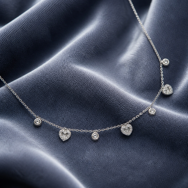 Collana con Cuori Pendenti in Zircone e Acciaio Inox 316L