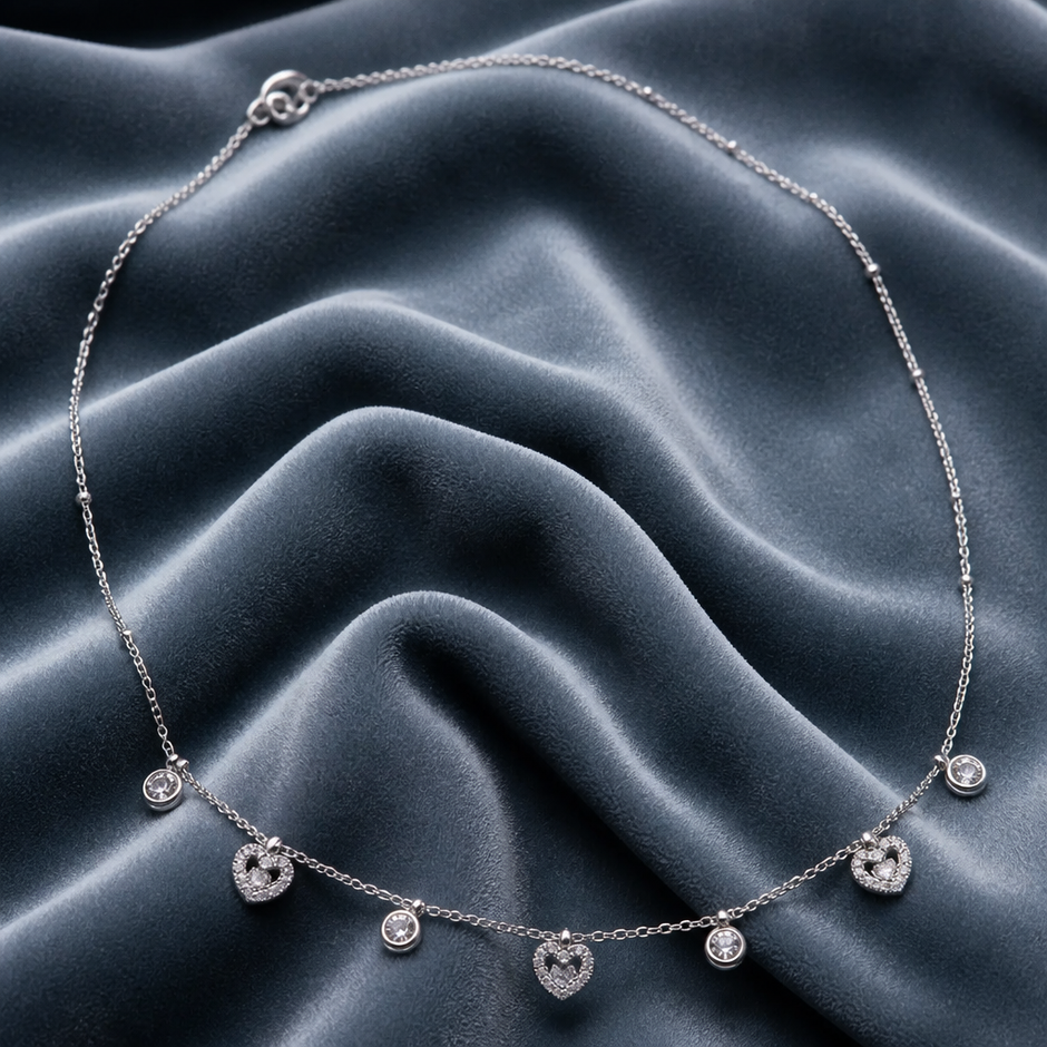 Collana con Cuori Pendenti in Zircone e Acciaio Inox 316L