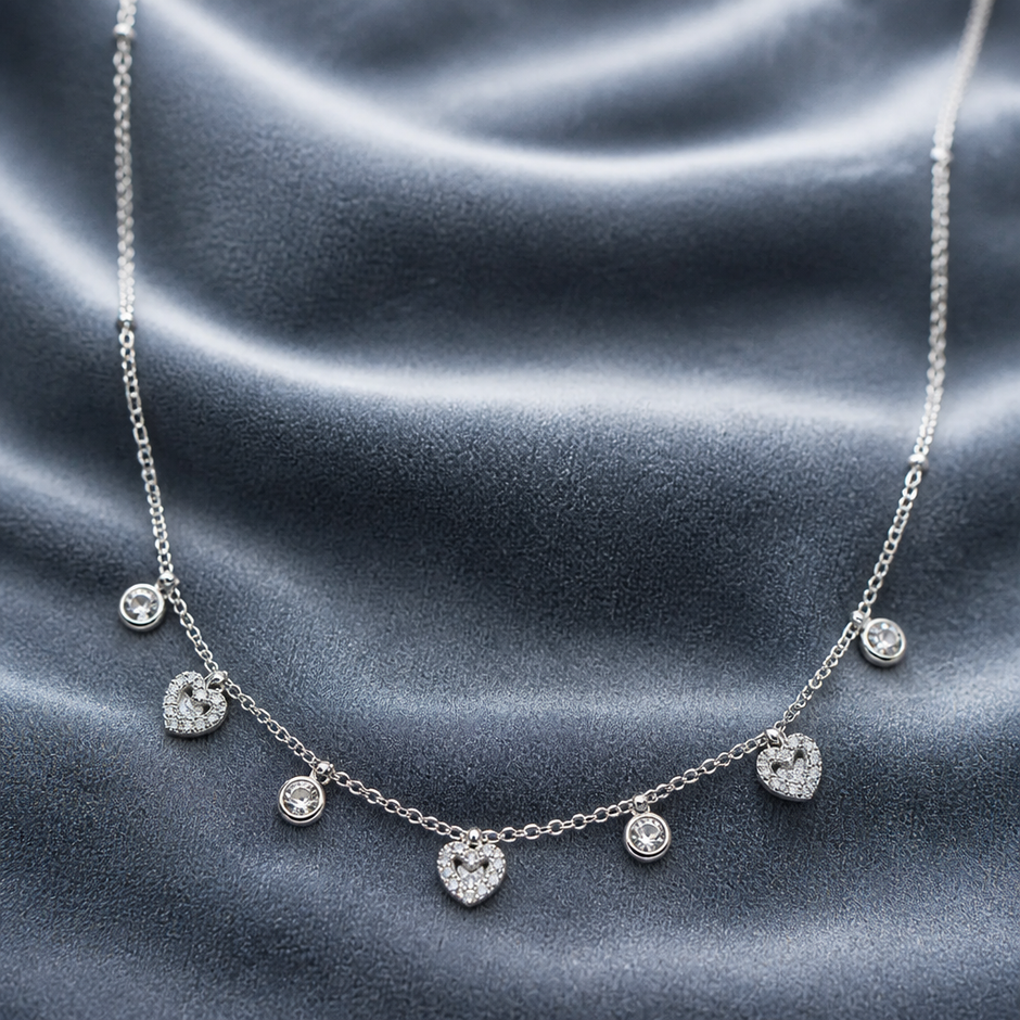 Collana con Cuori Pendenti in Zircone e Acciaio Inox 316L