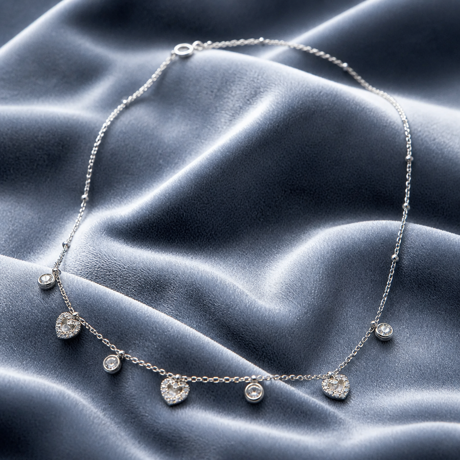 Collana con Cuori Pendenti in Zircone e Acciaio Inox 316L