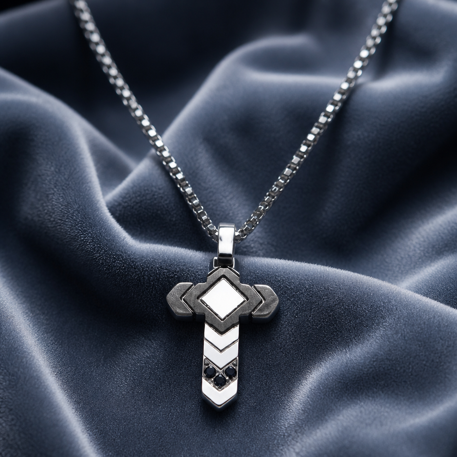 Collana Uomo con Ciondolo Croce Geometrica in Acciaio Inox 316L