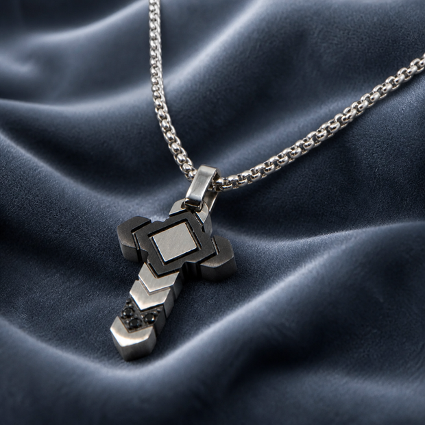 Collana Uomo con Ciondolo Croce Geometrica in Acciaio Inox 316L