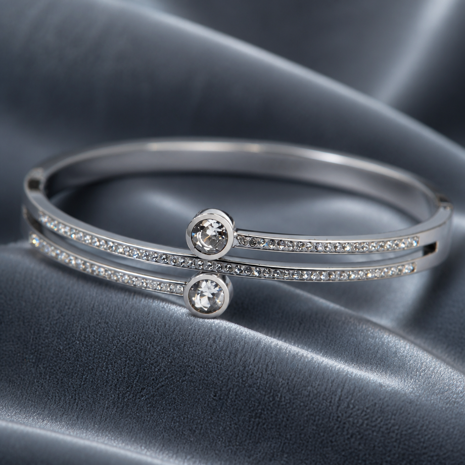 Bracciale Rigido in Acciaio Inox 316L con Zirconi e Strass