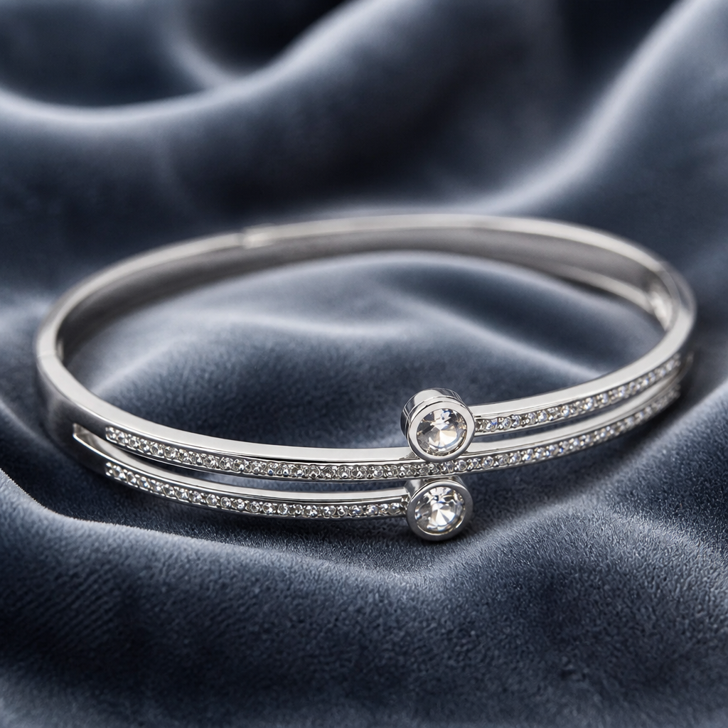 Bracciale Rigido in Acciaio Inox 316L con Zirconi e Strass