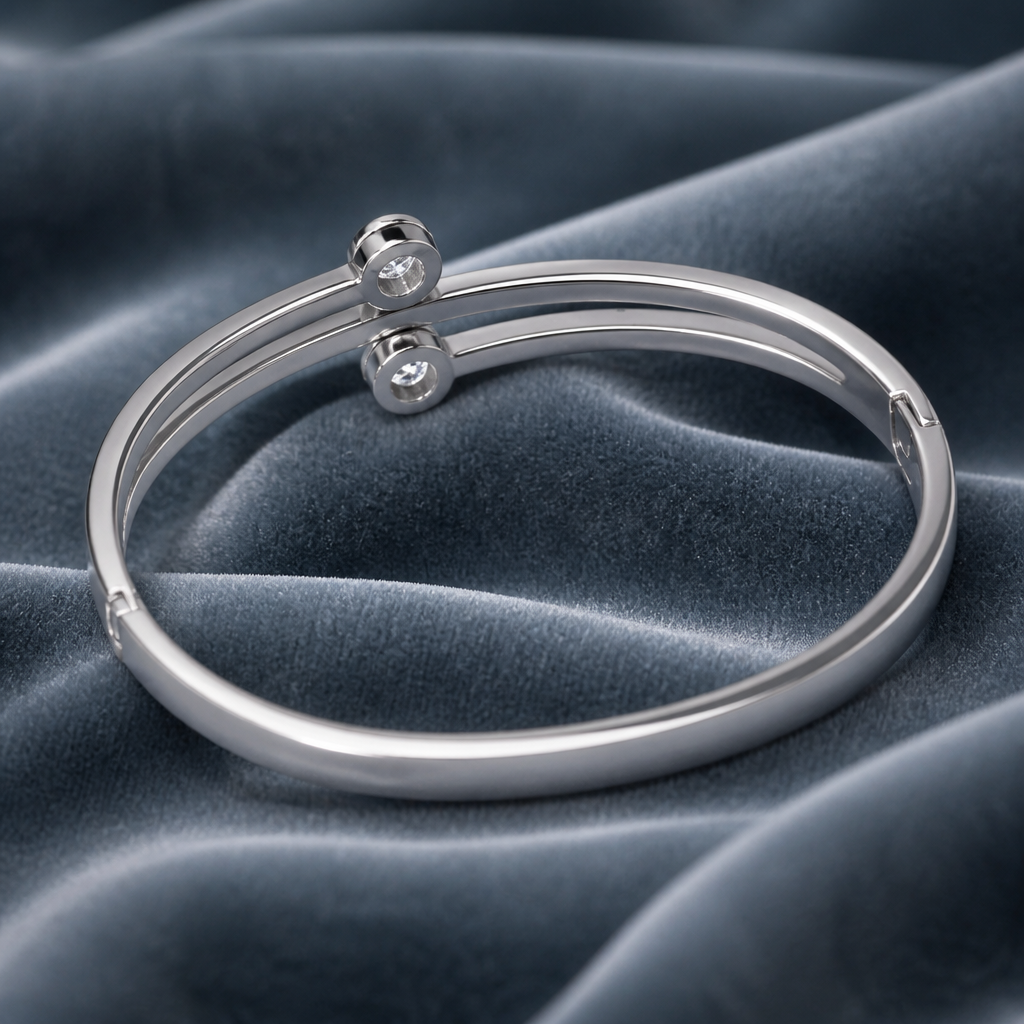 Bracciale Rigido in Acciaio Inox 316L con Zirconi e Strass
