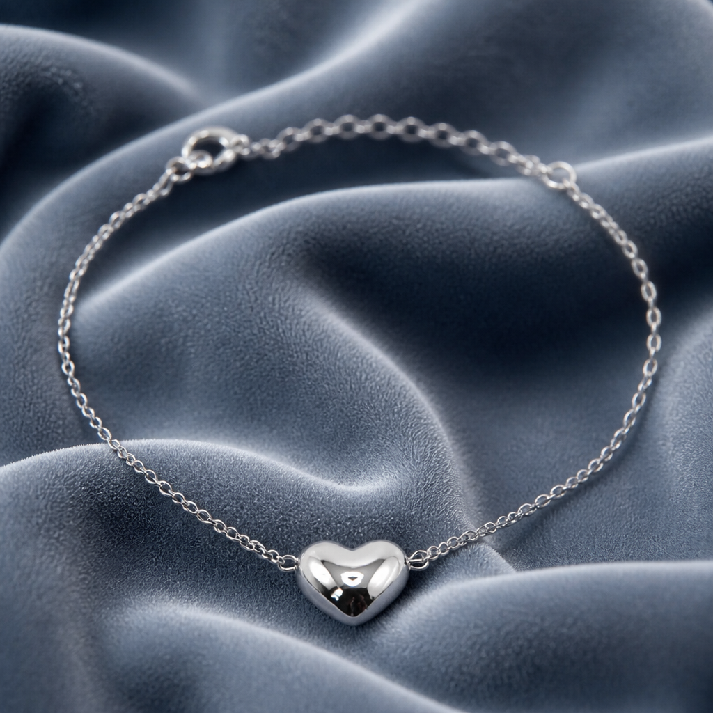 Bracciale Minimalista con Ciondolo a Cuore in Acciaio Inox 316L