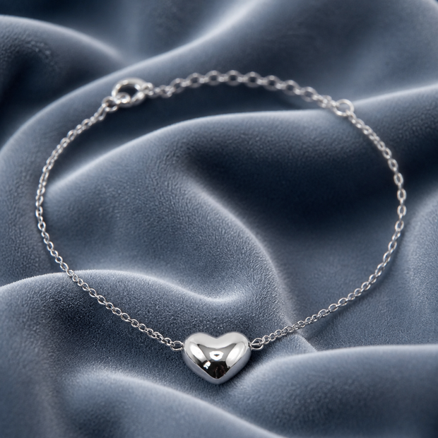 Bracciale Minimalista con Ciondolo a Cuore in Acciaio Inox 316L