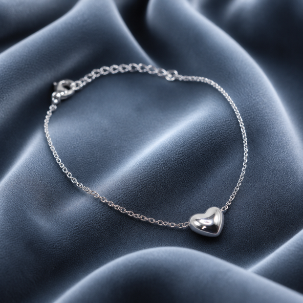 Bracciale Minimalista con Ciondolo a Cuore in Acciaio Inox 316L