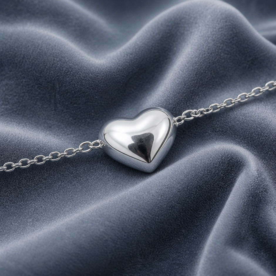 Bracciale Minimalista con Ciondolo a Cuore in Acciaio Inox 316L