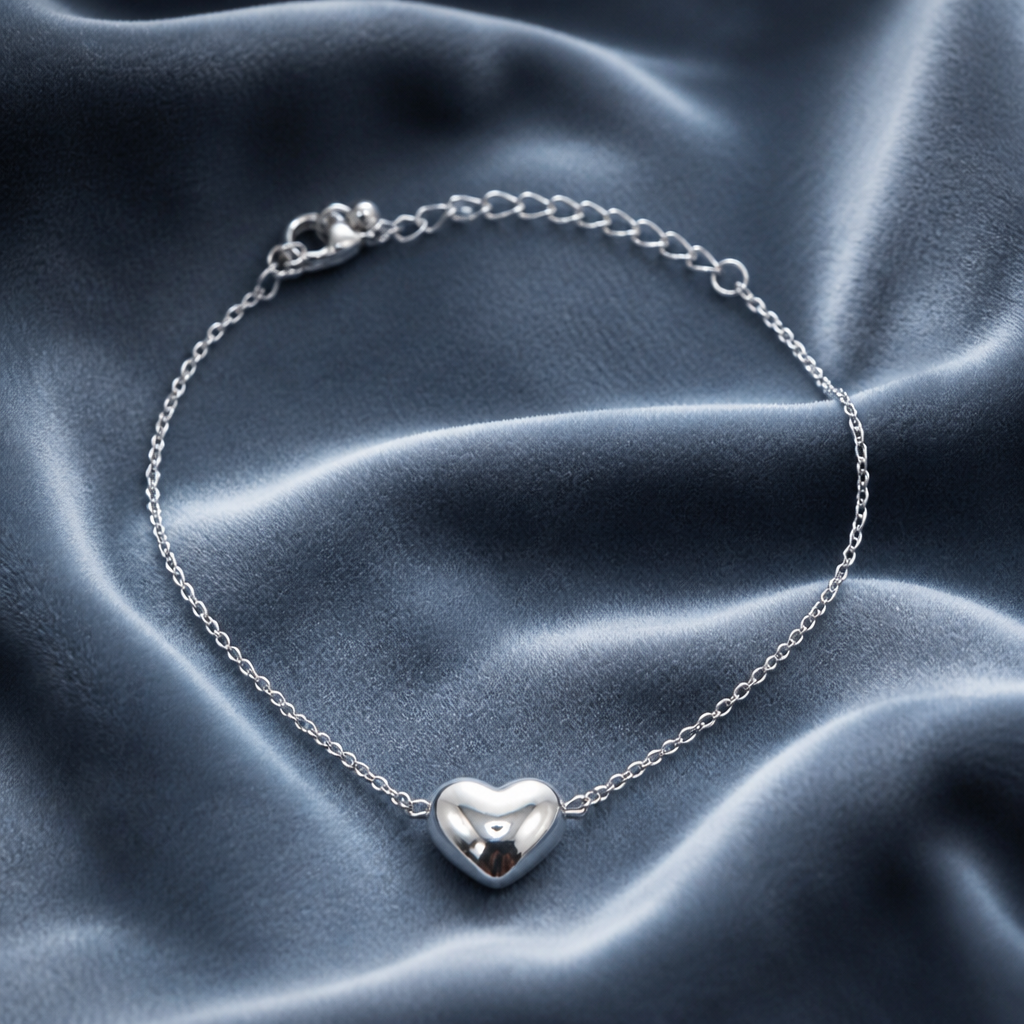 Bracciale Minimalista con Ciondolo a Cuore in Acciaio Inox 316L