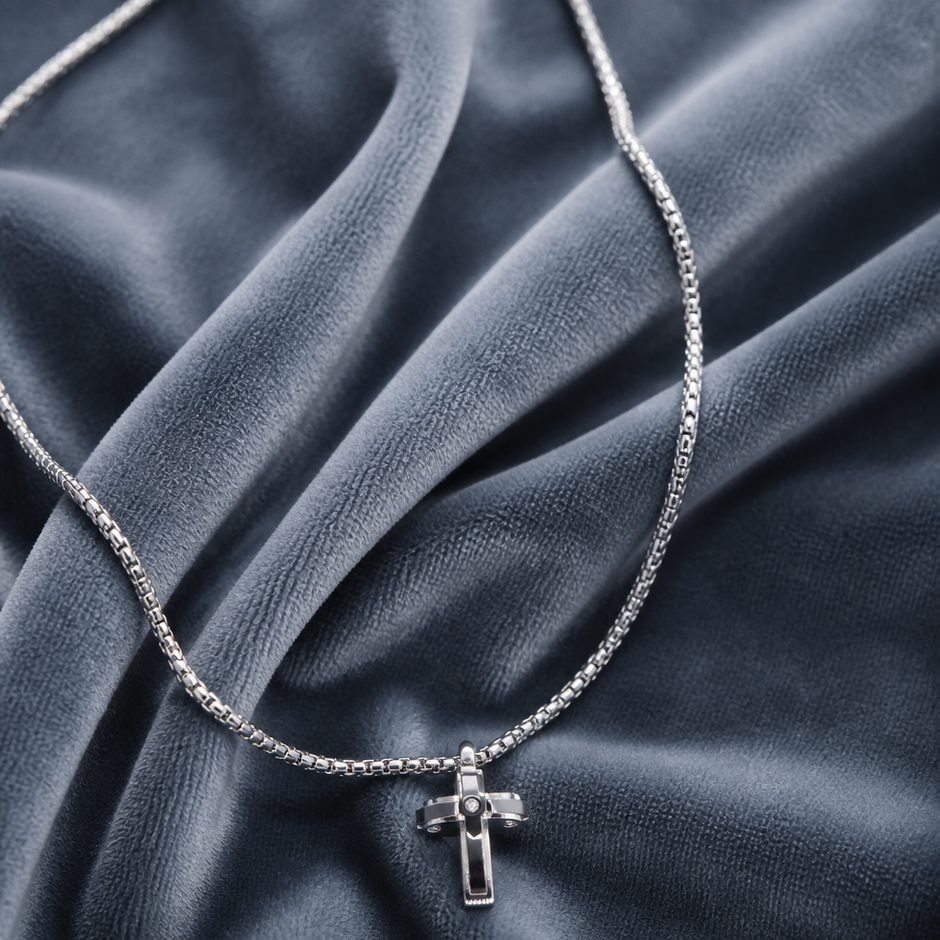 Collana Uomo con Pendente Croce Bicolore in Acciaio Inox 316L