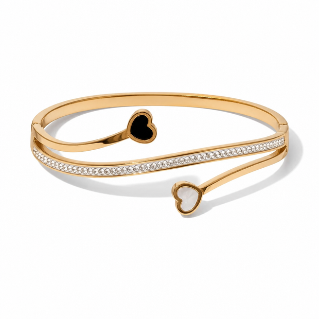 Bracciale Rigido "Twin Hearts" con Cristalli in Acciaio Inossidabile