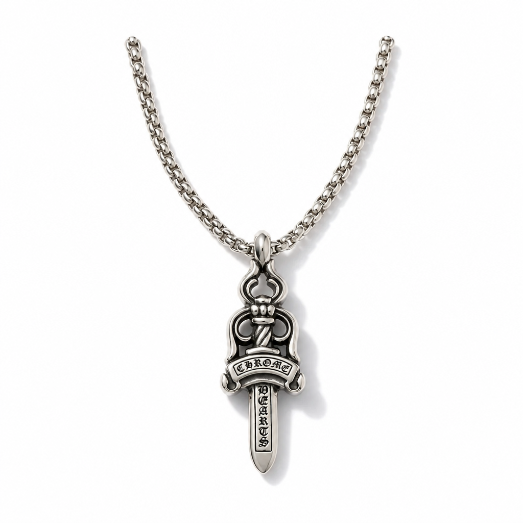 Collana  in Acciaio Inossidabile con Pendente Pugnale Gotico