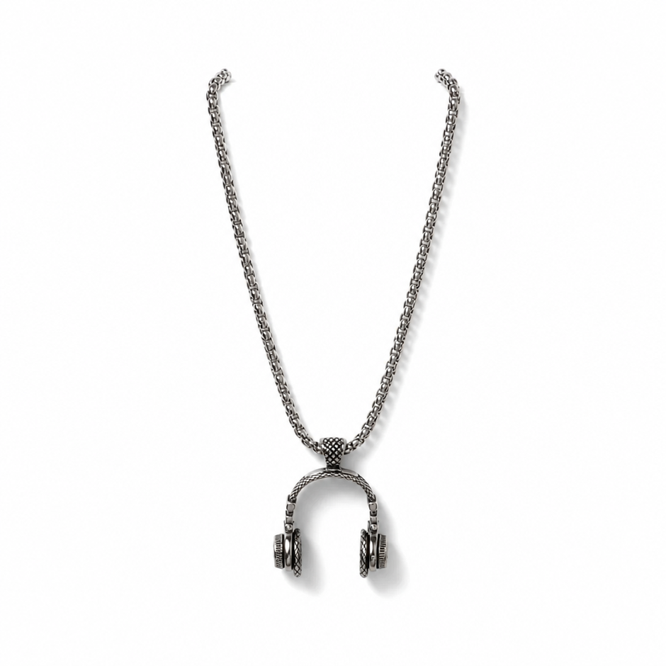 Collana Uomo in Acciaio Inossidabile con Pendente a Forma di Cuffie