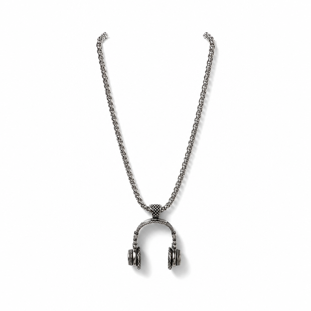Collana Uomo in Acciaio Inossidabile con Pendente a Forma di Cuffie