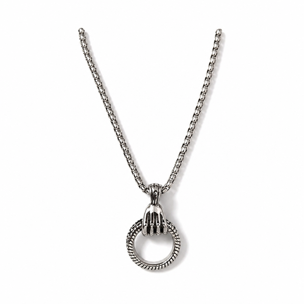 Collana Uomo in Acciaio Inossidabile con Pendente Mano che Stringe un Anello