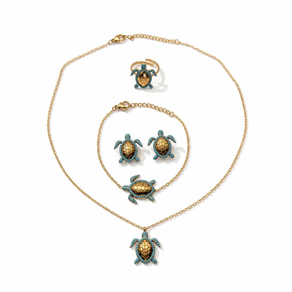 Set Completo "Oceano" - Parure Tartaruga Marina (Collana, Bracciale, Anello, Orecchini)
