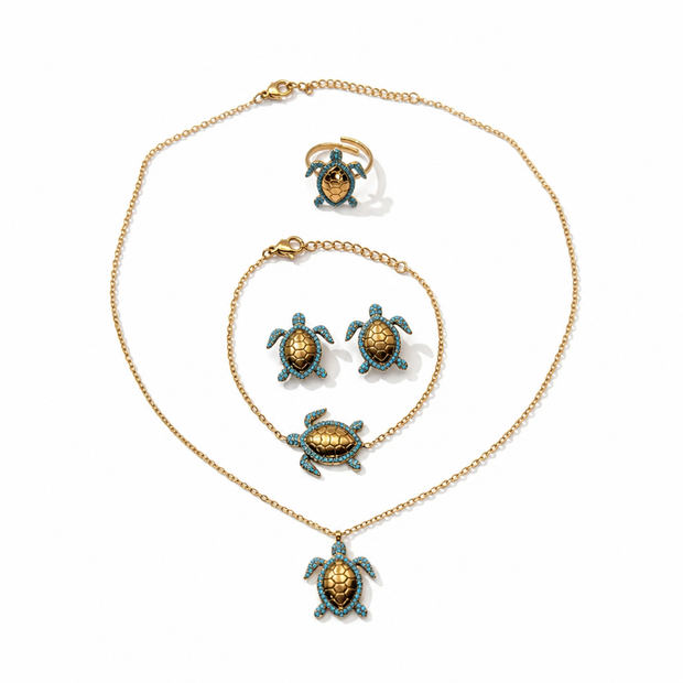 Set Completo "Oceano" - Parure Tartaruga Marina (Collana, Bracciale, Anello, Orecchini)
