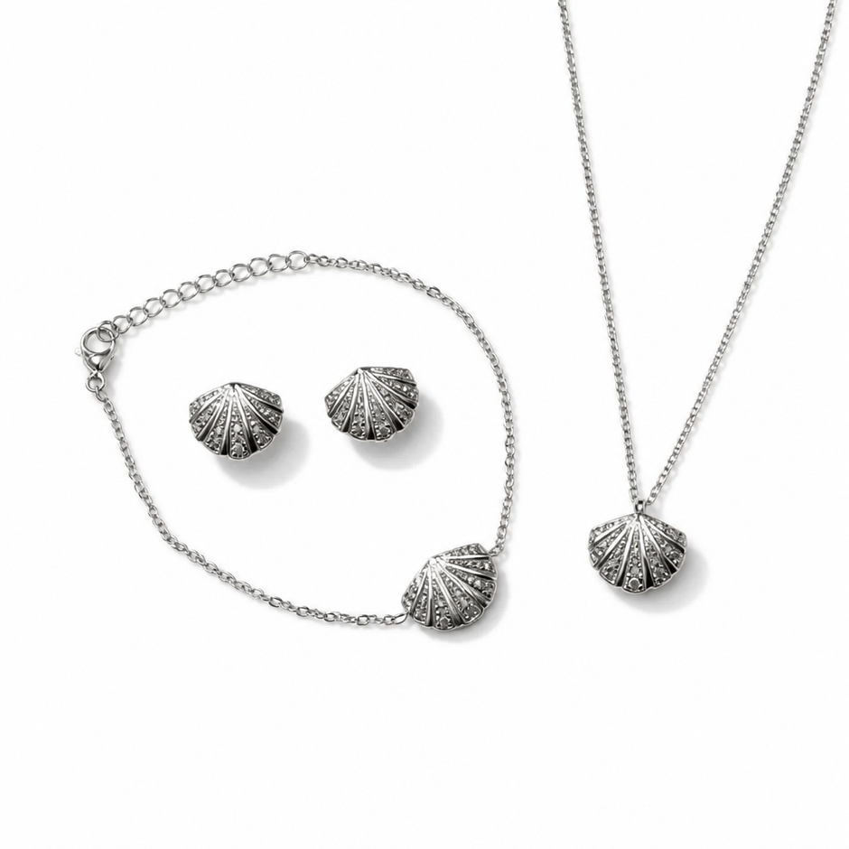 Set Parure "Conchiglia d'Argento" - Collana, Bracciale e Orecchini